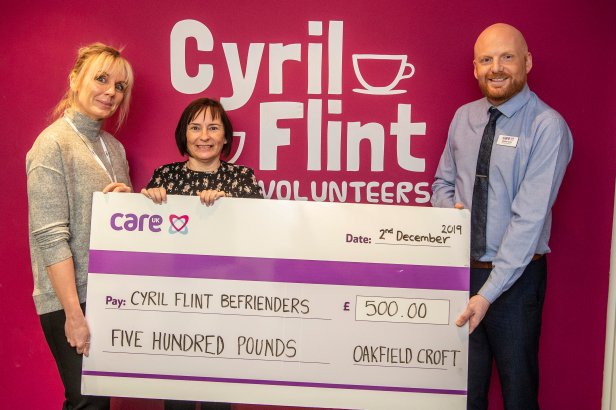 Jane Eyre, Care UK customer relations manager, Alison McKenna, charity co-ordinator at Cyril Flint and Dan Cole, home manager at Oakfield Croft.