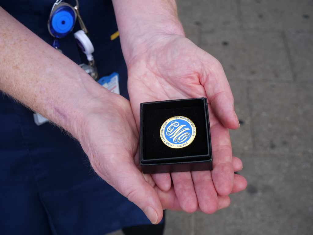 The prestigious Chief Midwifery Officer’s Gold Award, which was presented to Kathy.