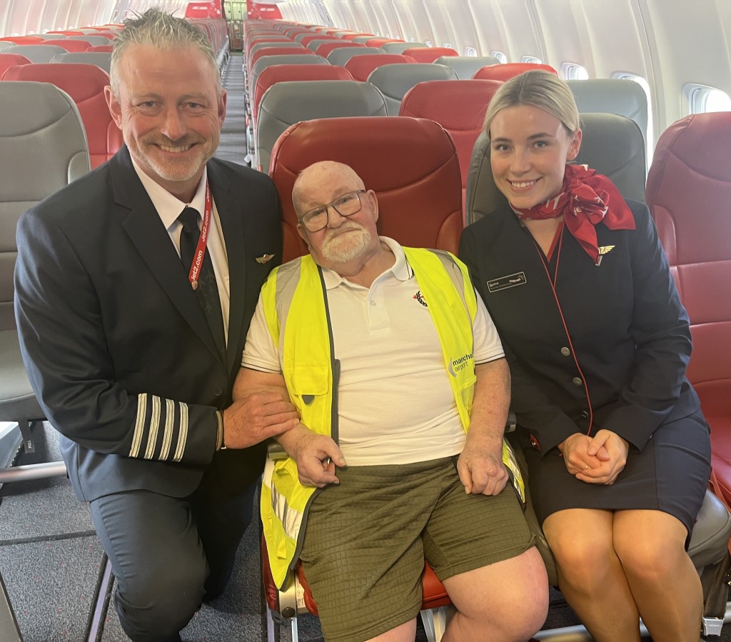 Aviation fan boards aircraft for the first time at Manchester&nbsp;Airport